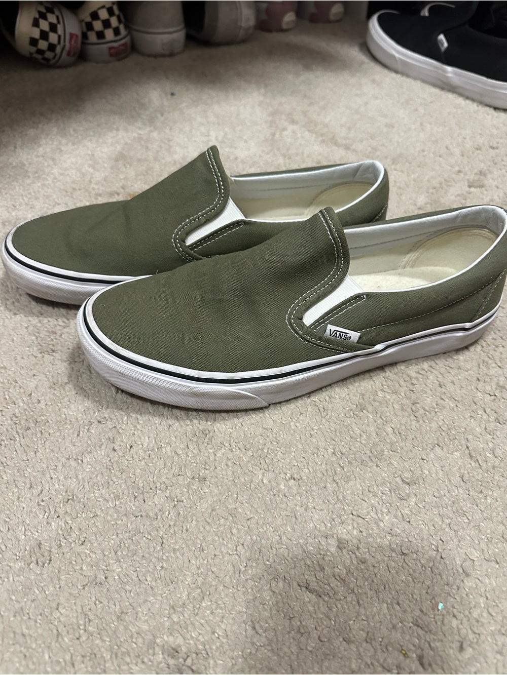 Vans Classic Slip-On Canvas Shoes - Olive Green, Women’s 11